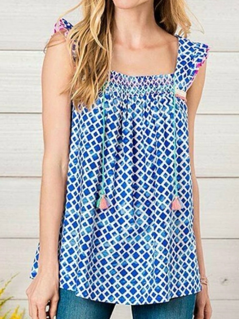 Matilda Jane Adventure Begins Womens Wandering Waters Top Blue Smocked Small